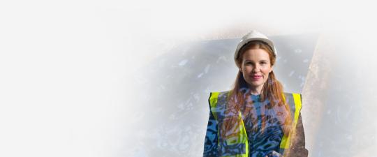 double exposure image of woman working in construction