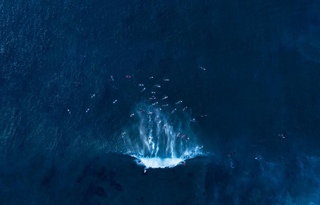 Aerial image of surfers