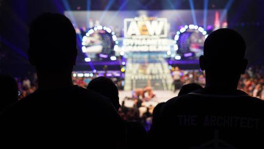 Silhouettes watching a wrestling match from the audience