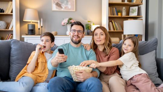 A family watching television.