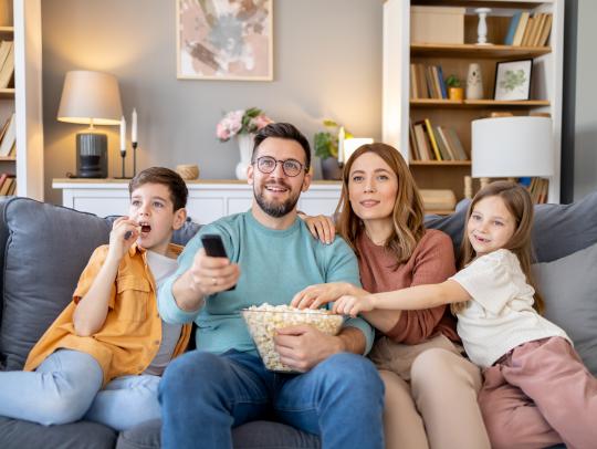 A family watching television.