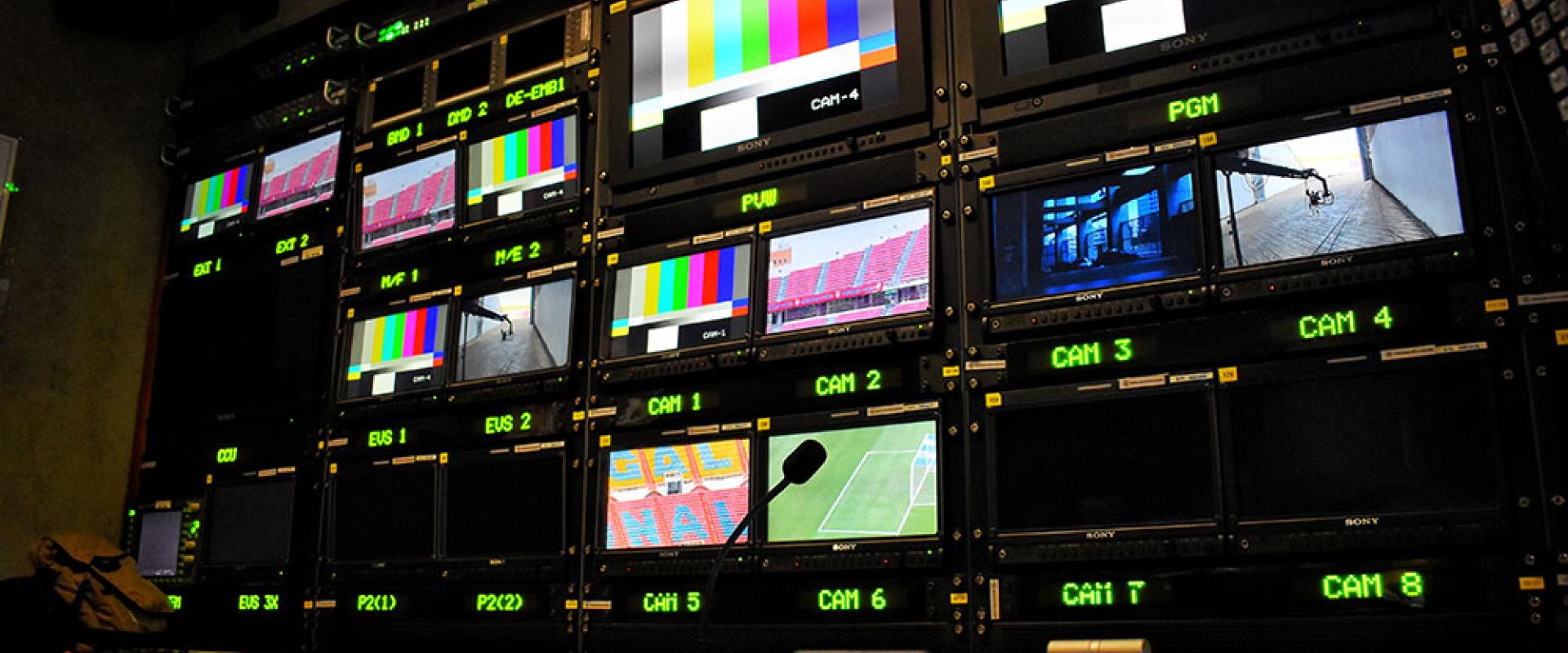Live spors broadcasting equipment inside broadcasting van