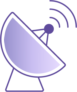 Image of Antenna dish icon with stand and three wave lines.