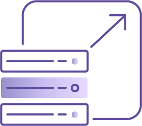 Server stack with an upward arrow indicating scaling.