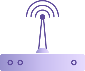 Icon of broadband modem with a wireless signal.