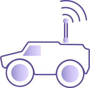 Vehicle with a roof antenna sending a wireless signal.