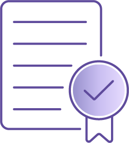 Certificate icon with a checkmark badge.