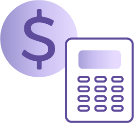Icon of calculator beside a dollar symbol.