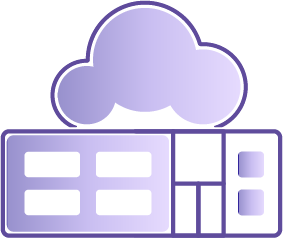 Data center building icon with a cloud above it.