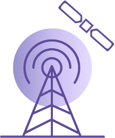 Satellite communicating with a broadcast tower.