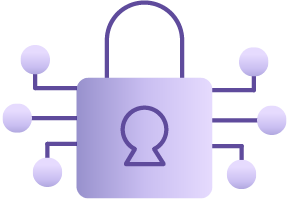 Padlock icon with connected network nodes.