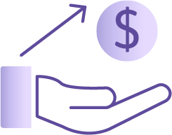 Hand icon with dollar rising.