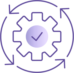Image of gear with a checkmark surrounded by circular arrows.