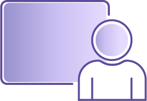 Person in front of a screen.