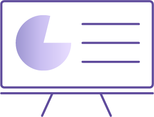 Icon of a presentation with pie chart.