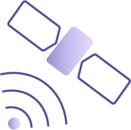 Satellite Commanding icon with side panels.