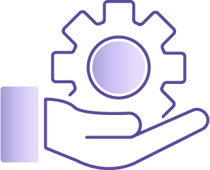 Icon of hand holding a gear.