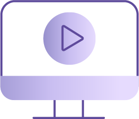 Laptop screen with play button.