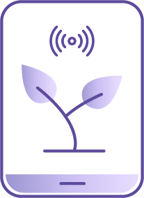 Icon of plant sprout on a mobile device with a wireless signal.