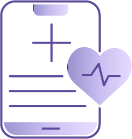 Icon of mobile health record with a heart and ECG line.
