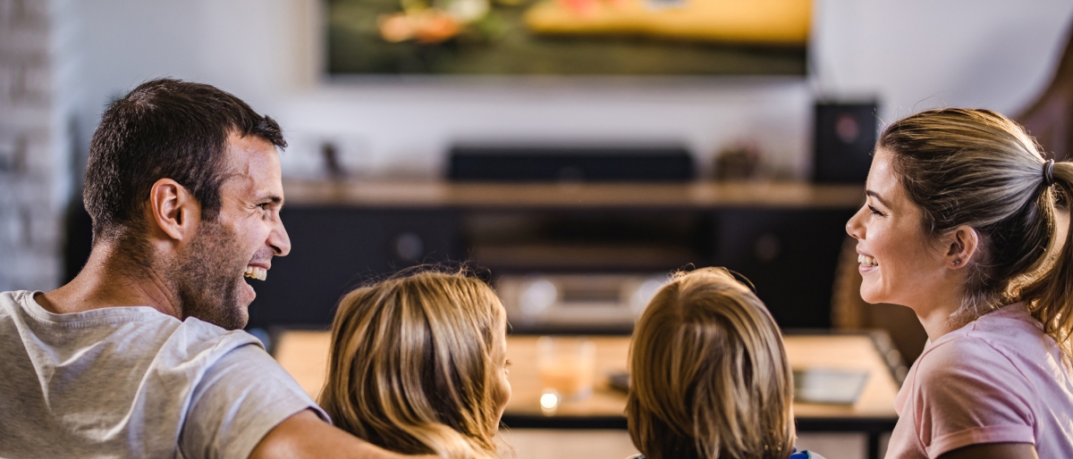 Family watching tv