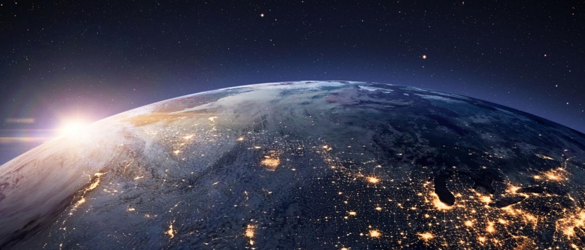 Image of view of Earth from space with city lights visible