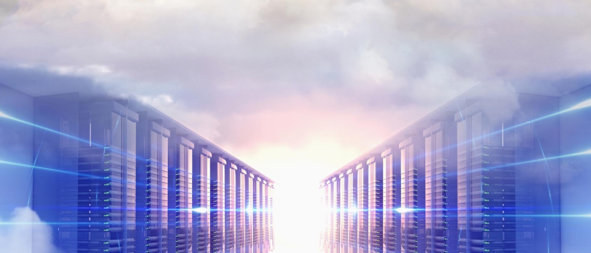 Image of a luminous data hub centre.
