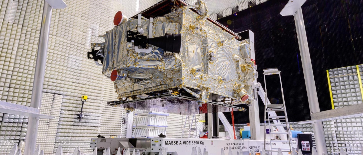 SES‑22 satellite undergoing testing in an acoustic chamber.
