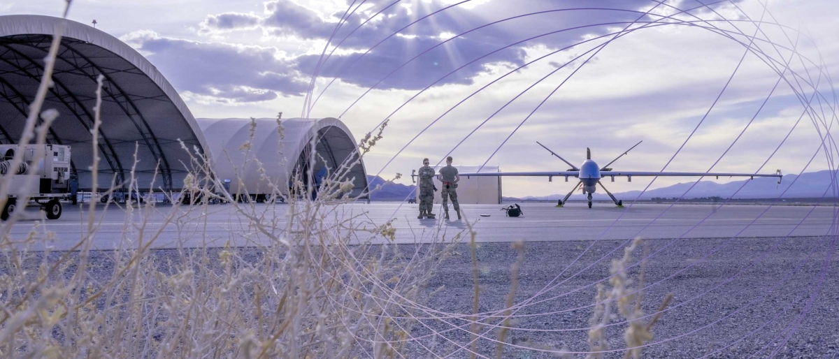 drone outside airfield hanger 