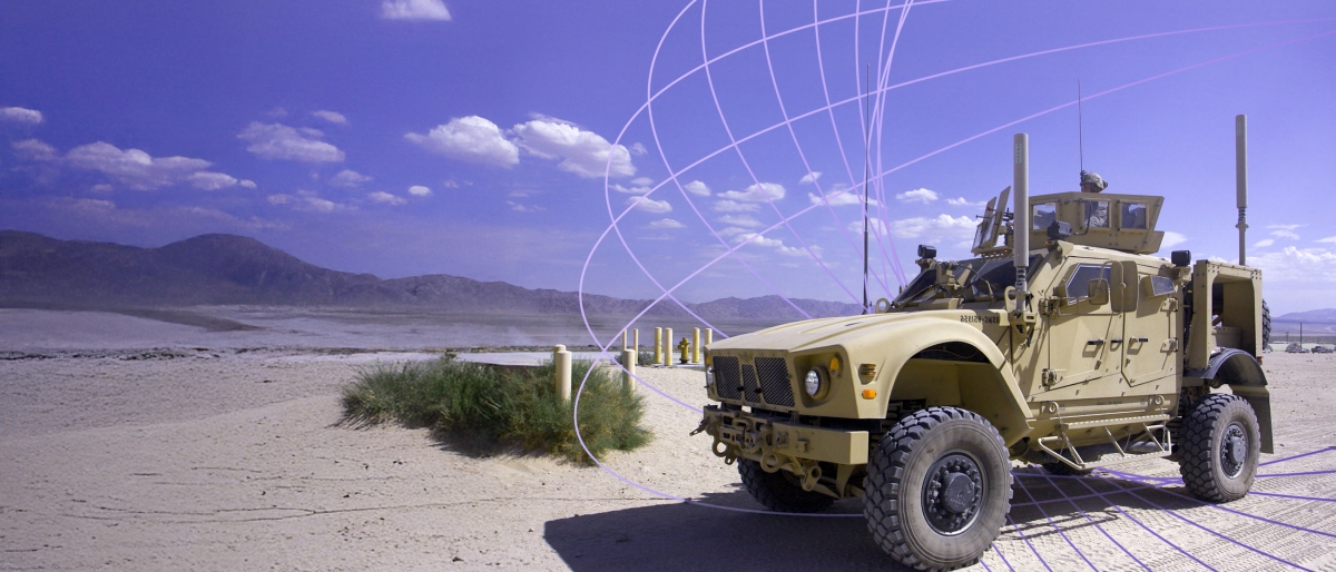 military vehicle equipped with satellite navigation equipment