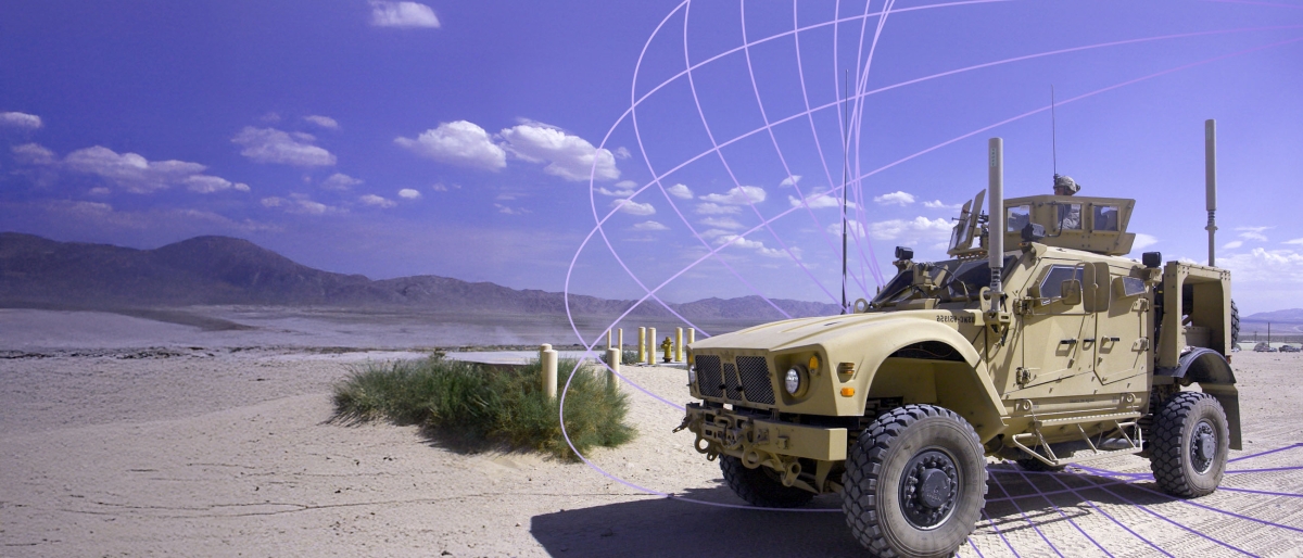 military vehicle equipped with satellite navigation equipment