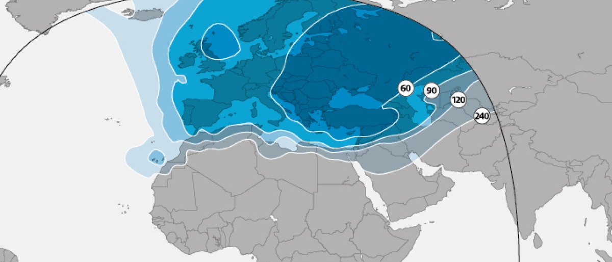 Image of ASTRA 4A coverage Europe Ku band.