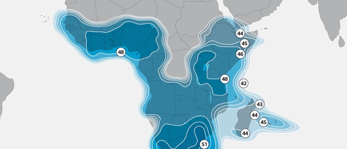 Image of SES 5 coverage in Sub Saharan Africa.