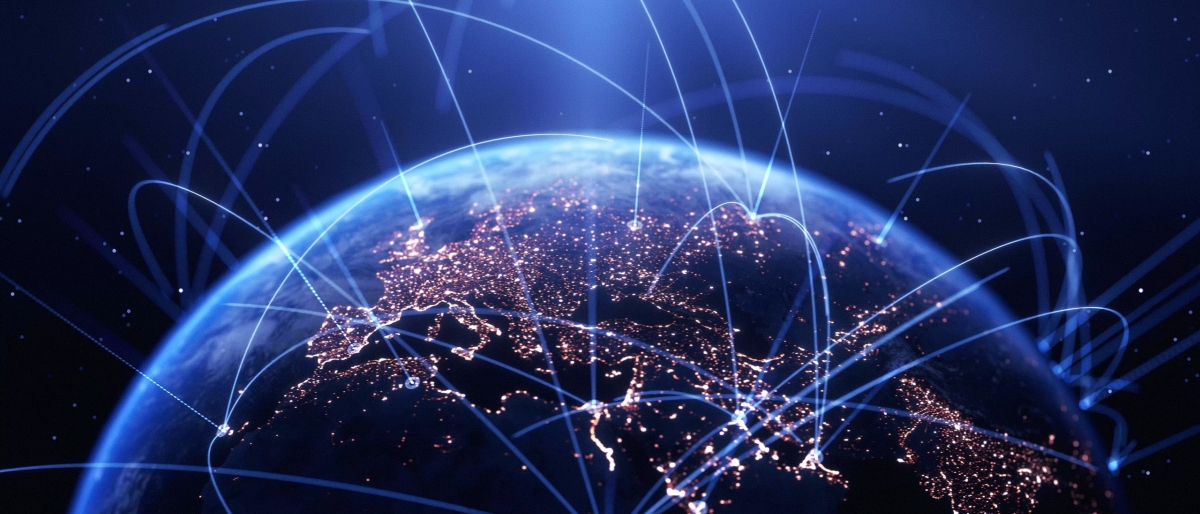 Image of network lines connecting different parts of the globe.