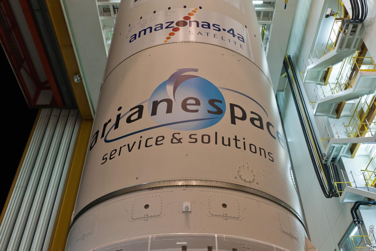 close-up of Ariane 5 with SES logo