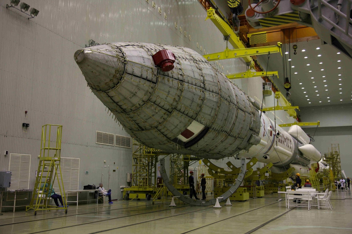 Astra 2G satellite in rocket lying on the side