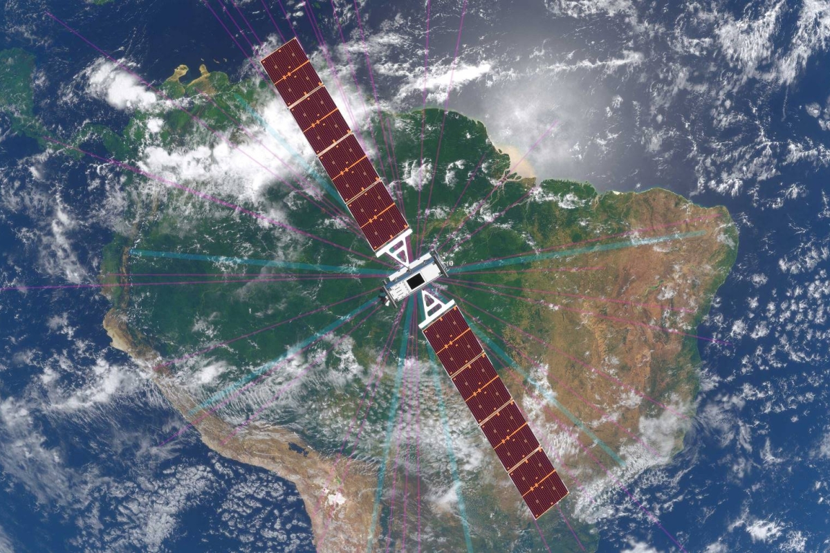 3d rendition of O3b mPOWER satellite above LATAM region