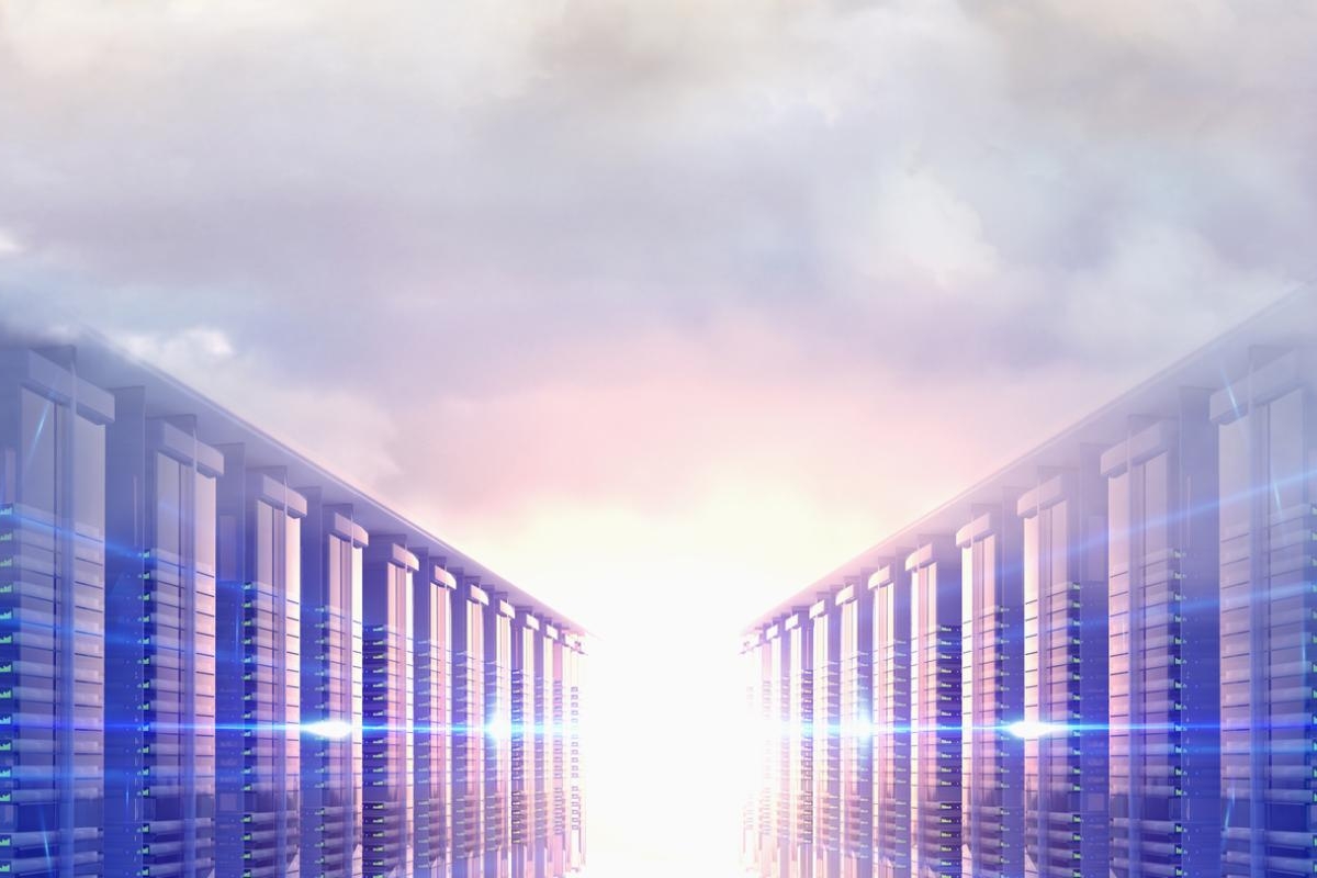 Image of a luminous data hub centre.