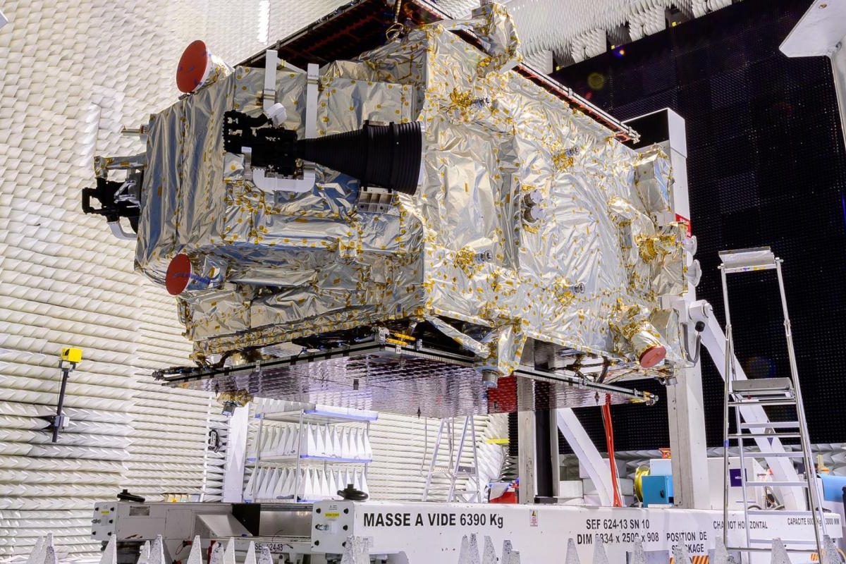 SES‑22 satellite undergoing testing in an acoustic chamber.