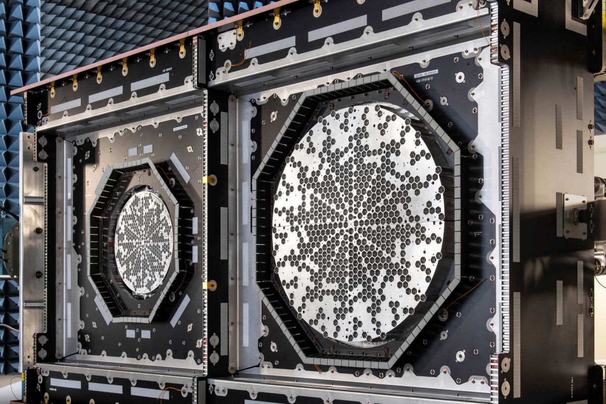 close-up of integrated payload array on O3b mPOWER satellite