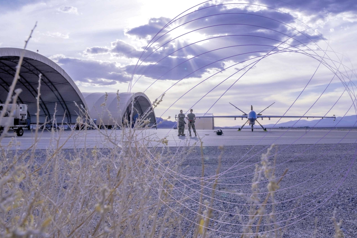 drone outside airfield hanger 