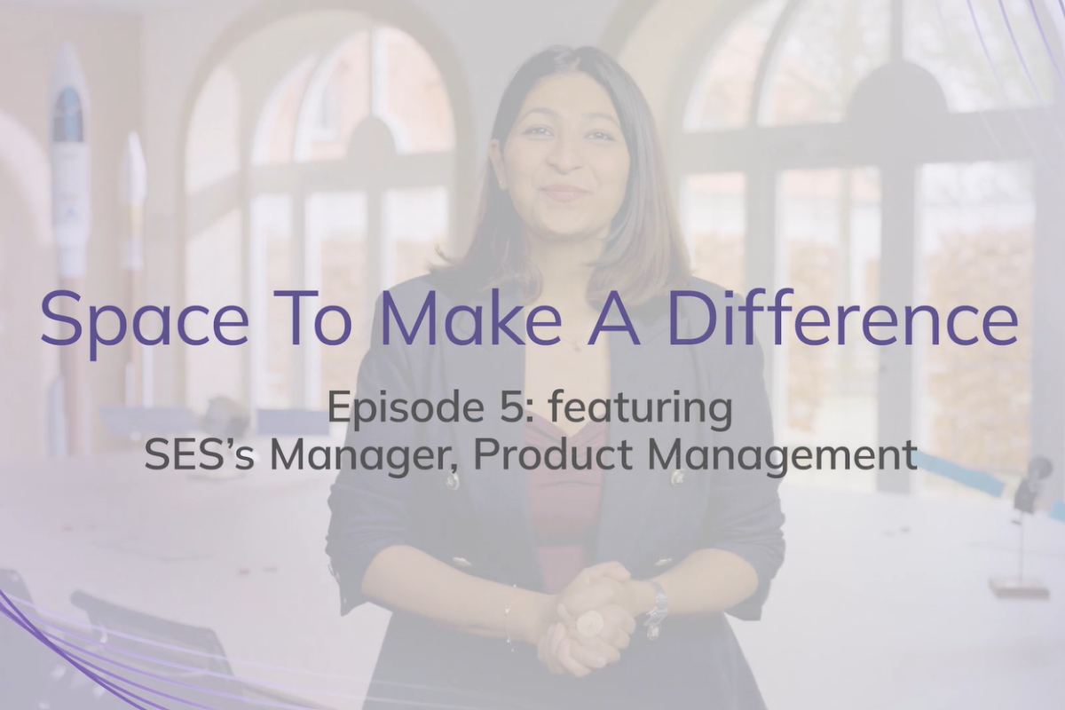 Title card with “Space To Make A Difference – Episode 5” over a blurred office scene with a person seated.