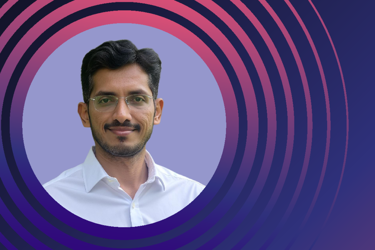 Banner image of Vinod with concentric circles around.