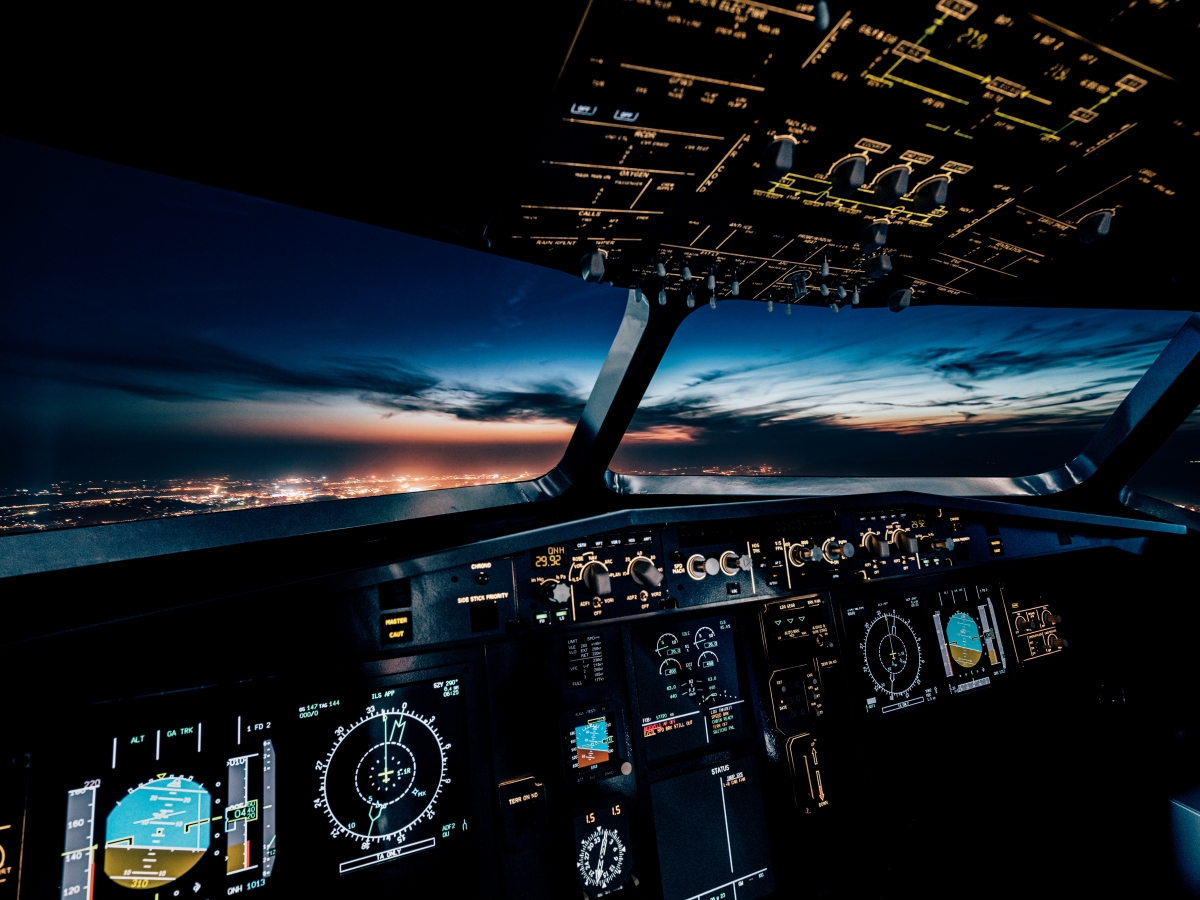 Aircraft cockpit at night