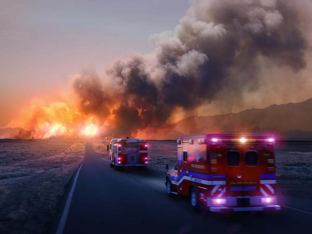 Two vehicles going towards disaster recovery