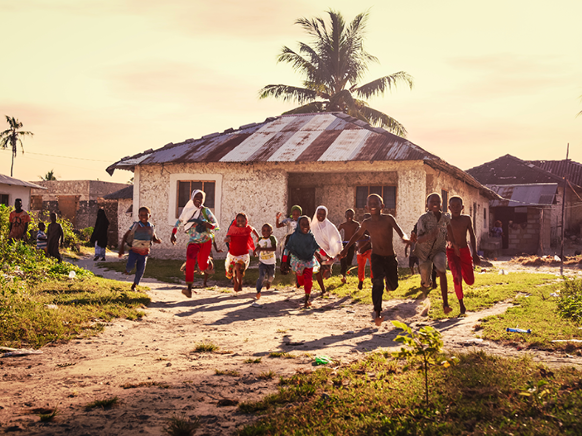 Group of children in rural village