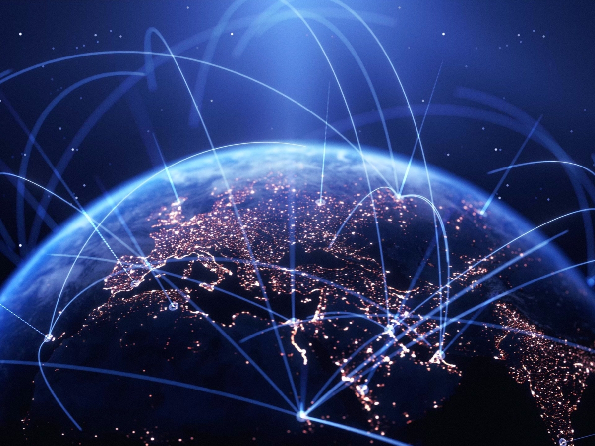Image of network lines connecting different parts of the globe.